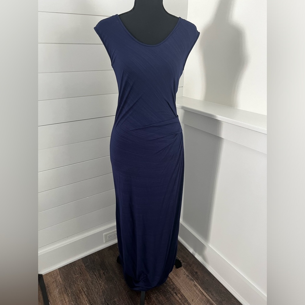 Fraiche by J Ruched Jersey Maxi Dress in Blue -Size Small